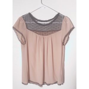 Baby Pink Blouse Top with Black Heat Mesh